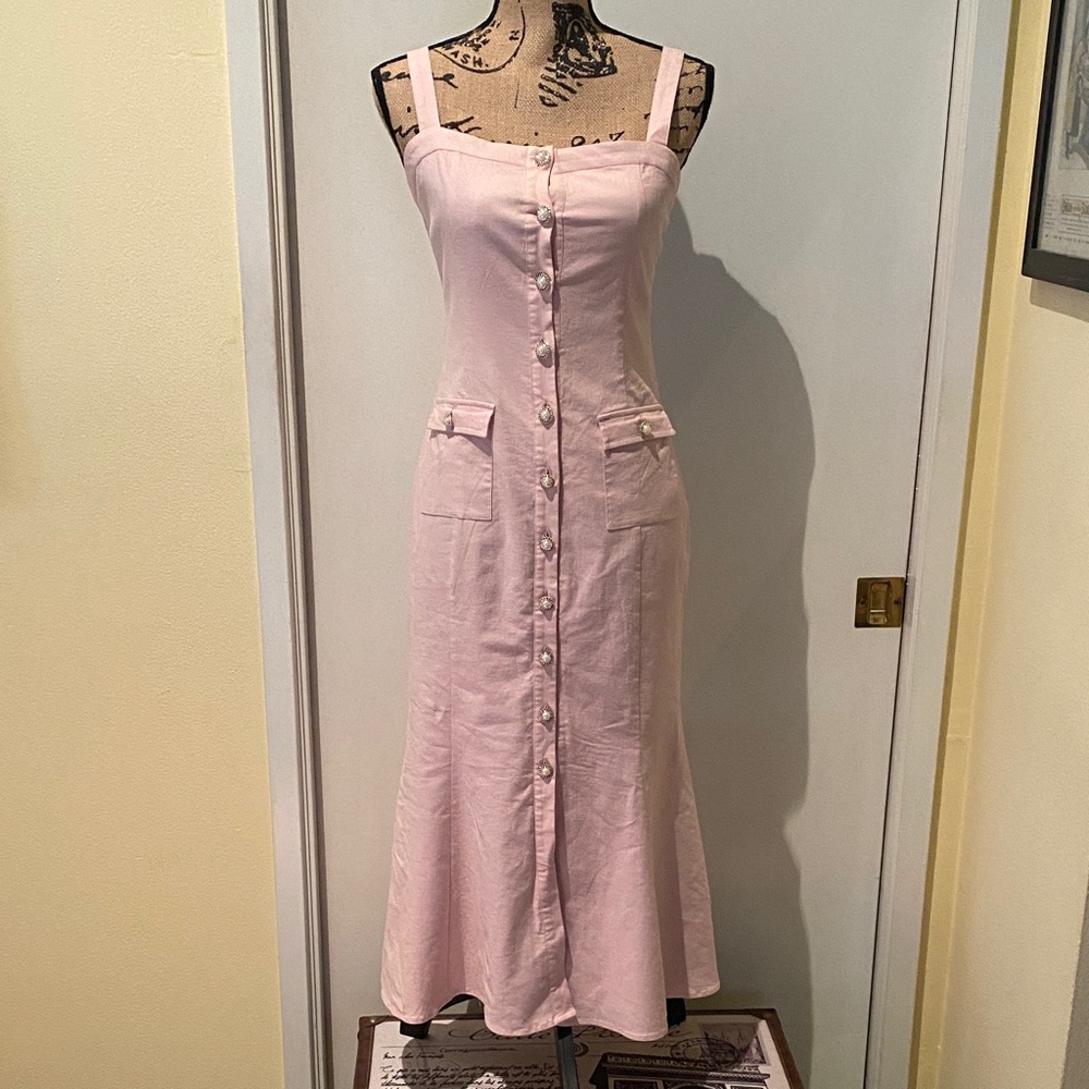 MAJORELLE Light Pink Midi Dress